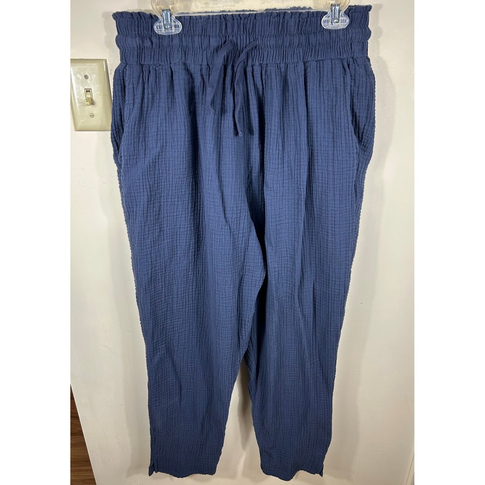 Summersalt Gauze Pants Womens M Navy Blue Organic Cotton Pull On Granola Girl